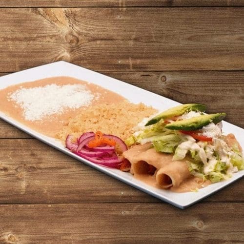 Traditional enfrijoladas filled with cheese and covered in bean sauce in Kennewick, WA.